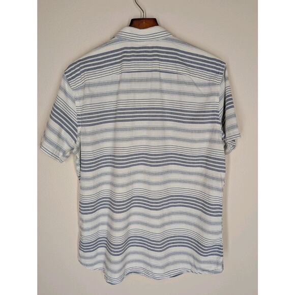 Banana Republic 100% Cotton Blue White Striped Men's Large Short Sleeve Buttons - Picture 3 of 6